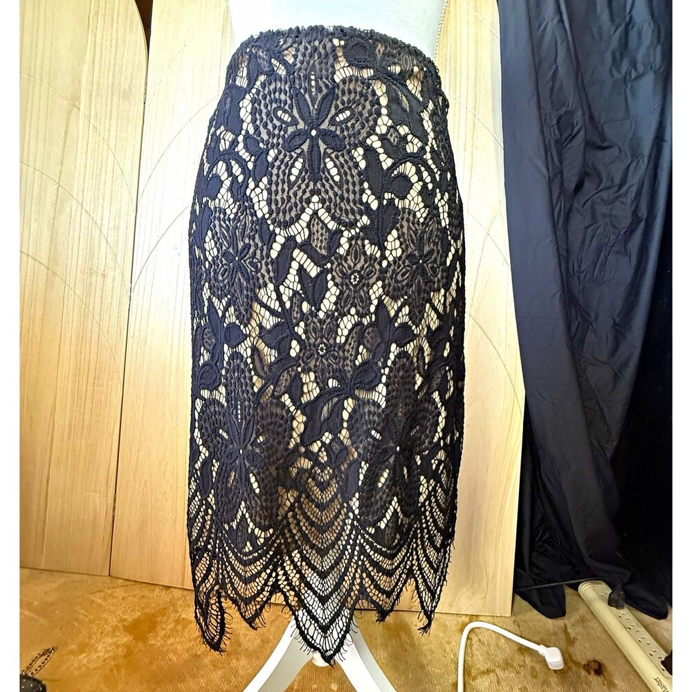 Love Fire Womens M Black Lace Skirt Nude Lining Handkerchief Hem Whimsigoth Y2K